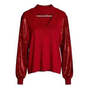 Cato Red Sequin Sleeve Crewneck Cut Out Sweater Size XL Party Dressy Feminine